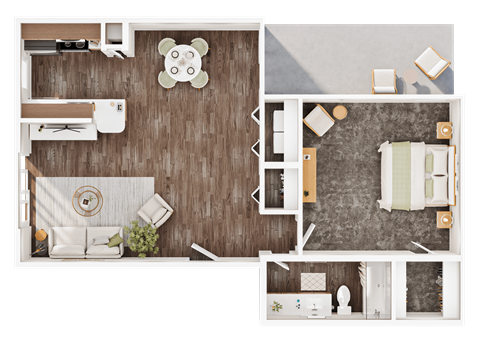 Floor plan for 1 bed, 1 bath, 670 sqft